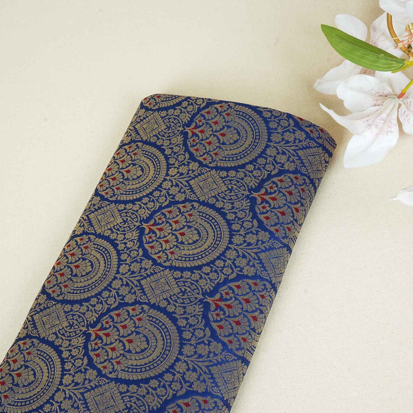 Blue Jaal with Mina Buta Brocade Fabric KR-28056