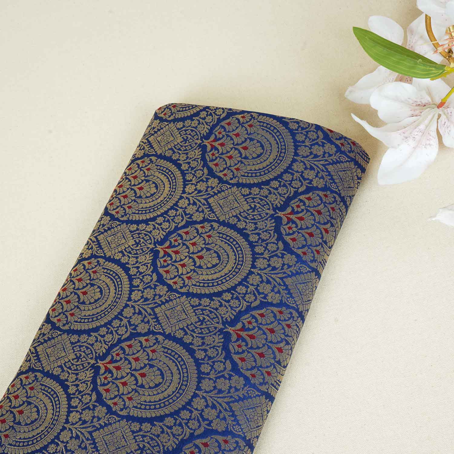 Blue Jaal with Mina Buta Brocade Fabric KR-28056 - TradeUNO