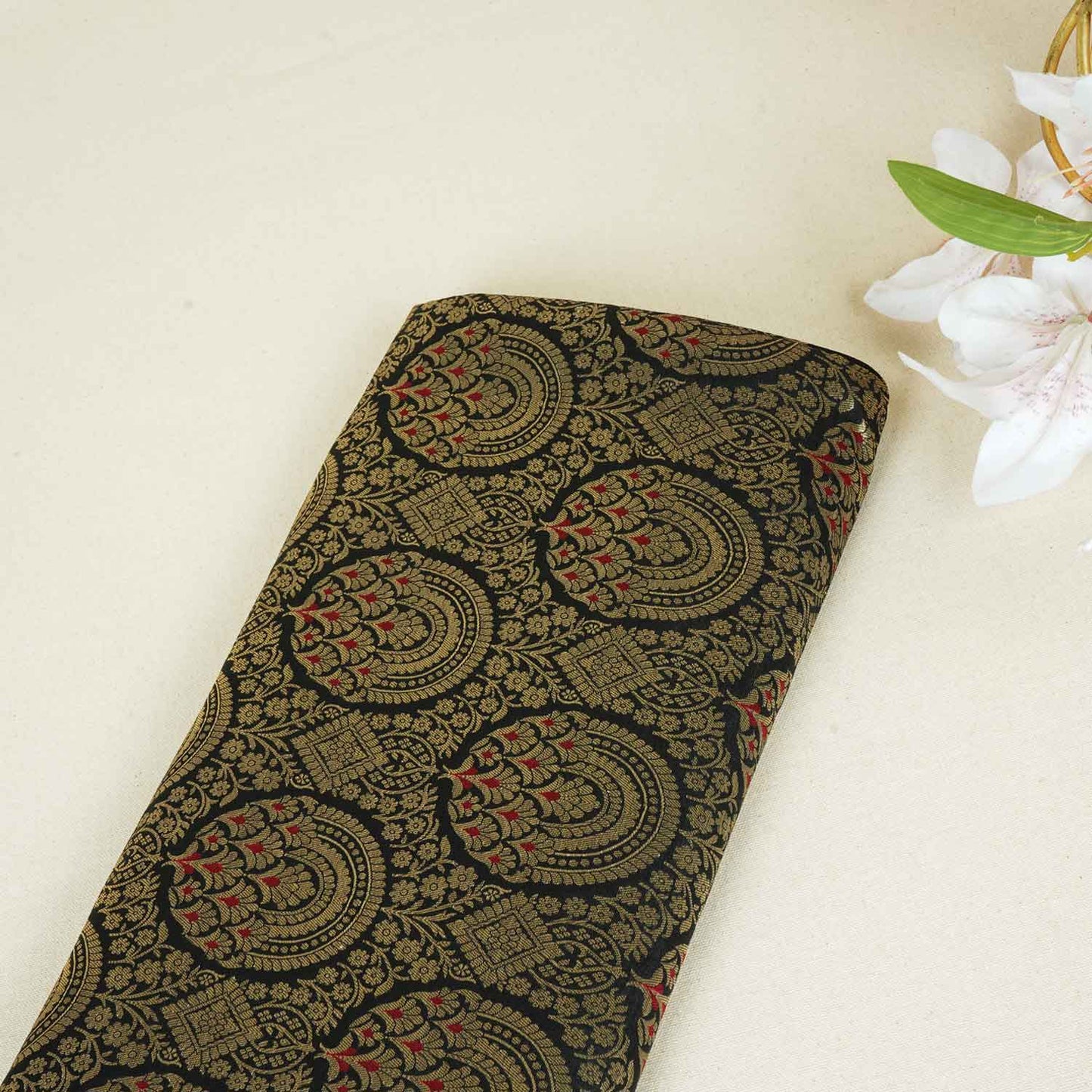 Black Jaal with Mina Buta Brocade Fabric KR-28057