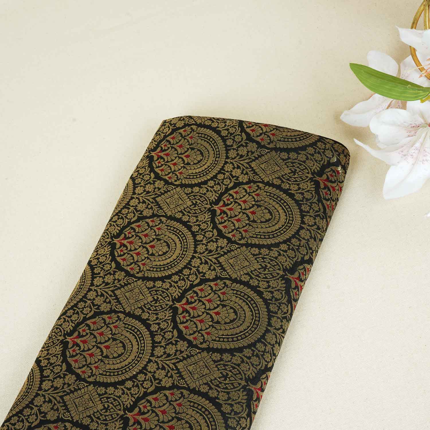 Black Jaal with Mina Buta Brocade Fabric KR-28057 - TradeUNO