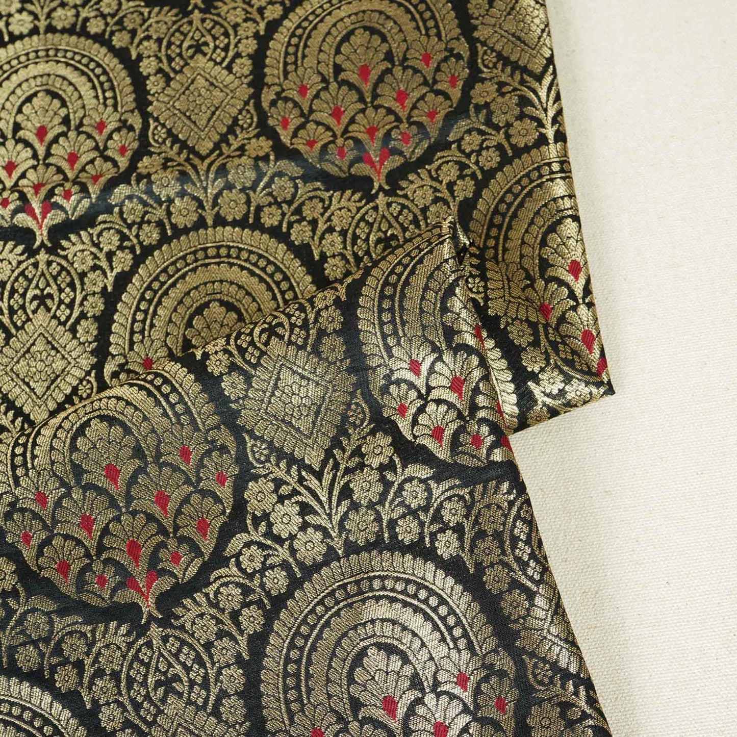 Black Jaal with Mina Buta Brocade Fabric KR-28057