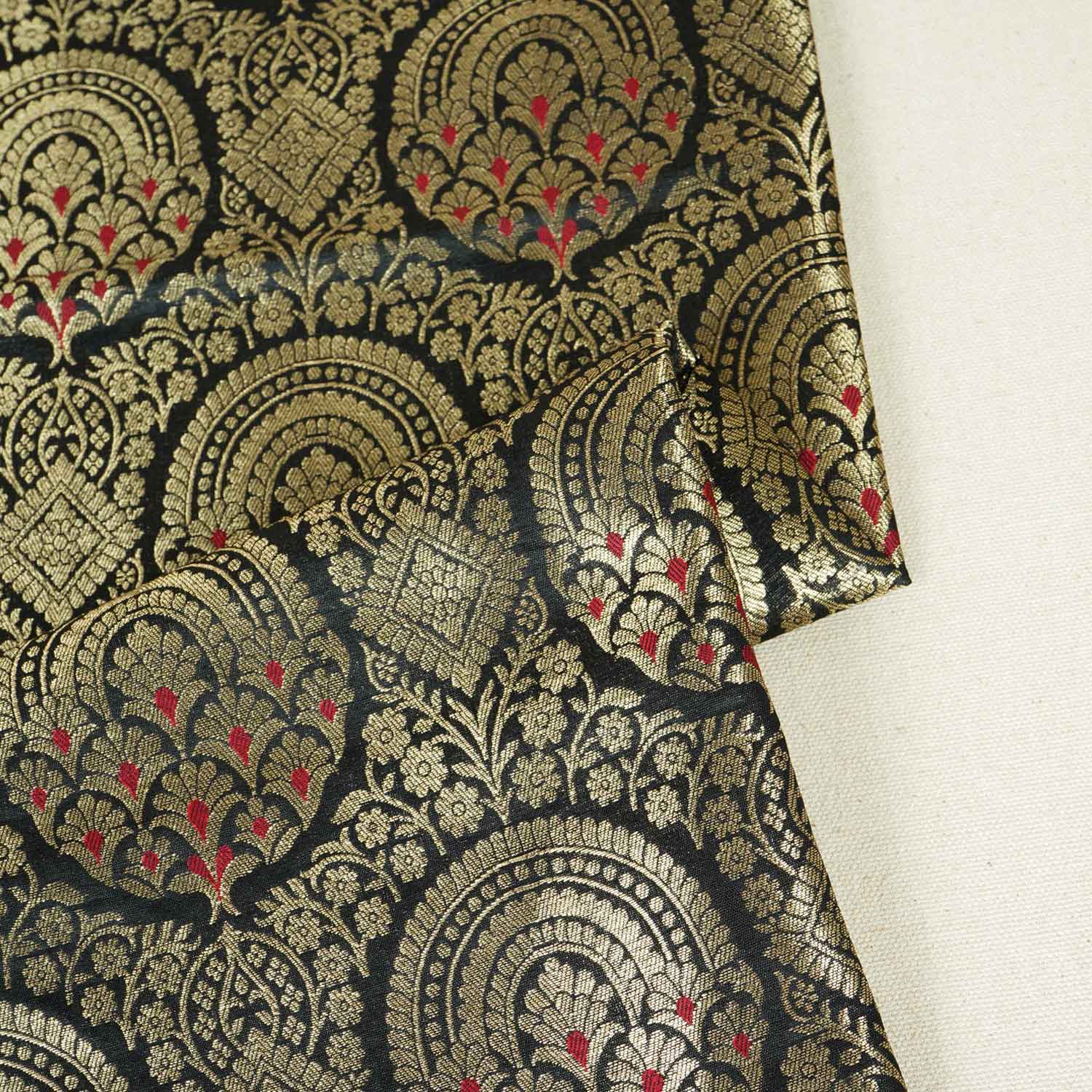 Black Jaal with Mina Buta Brocade Fabric KR-28057 - TradeUNO