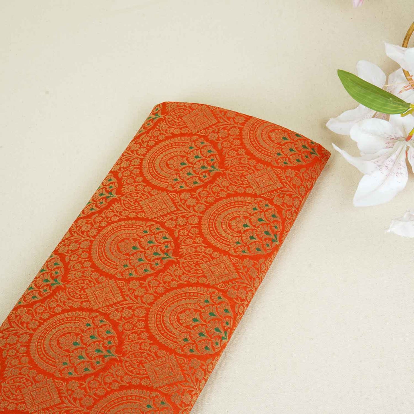 Orange Jaal with Mina Buta Brocade Fabric KR-28058