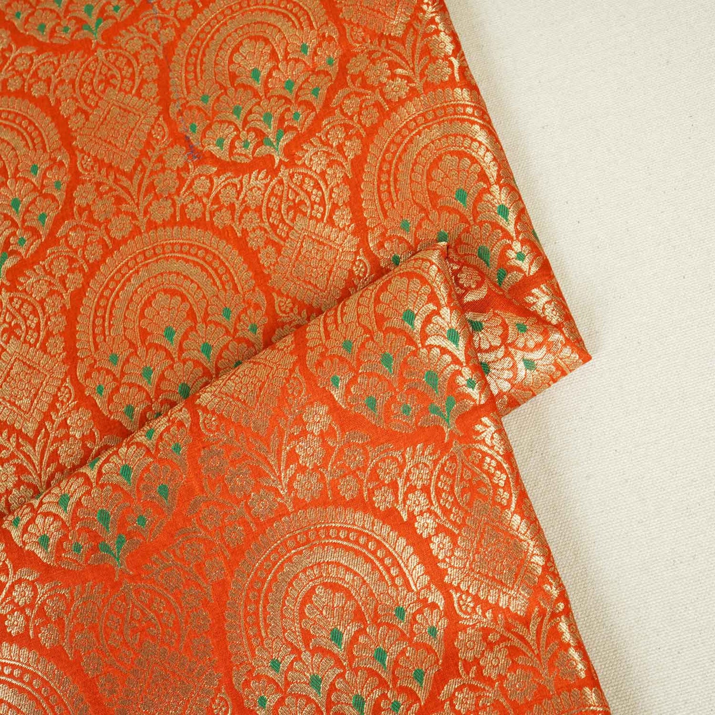 Orange Jaal with Mina Buta Brocade Fabric KR-28058