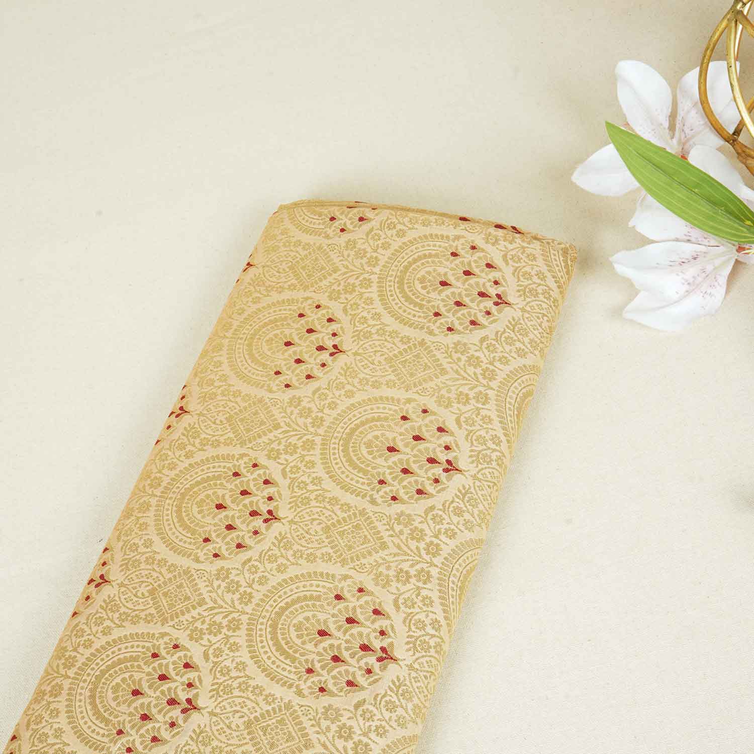 Beige Golden Jaal with Mina Buta Brocade Fabric KR-28060 - TradeUNO