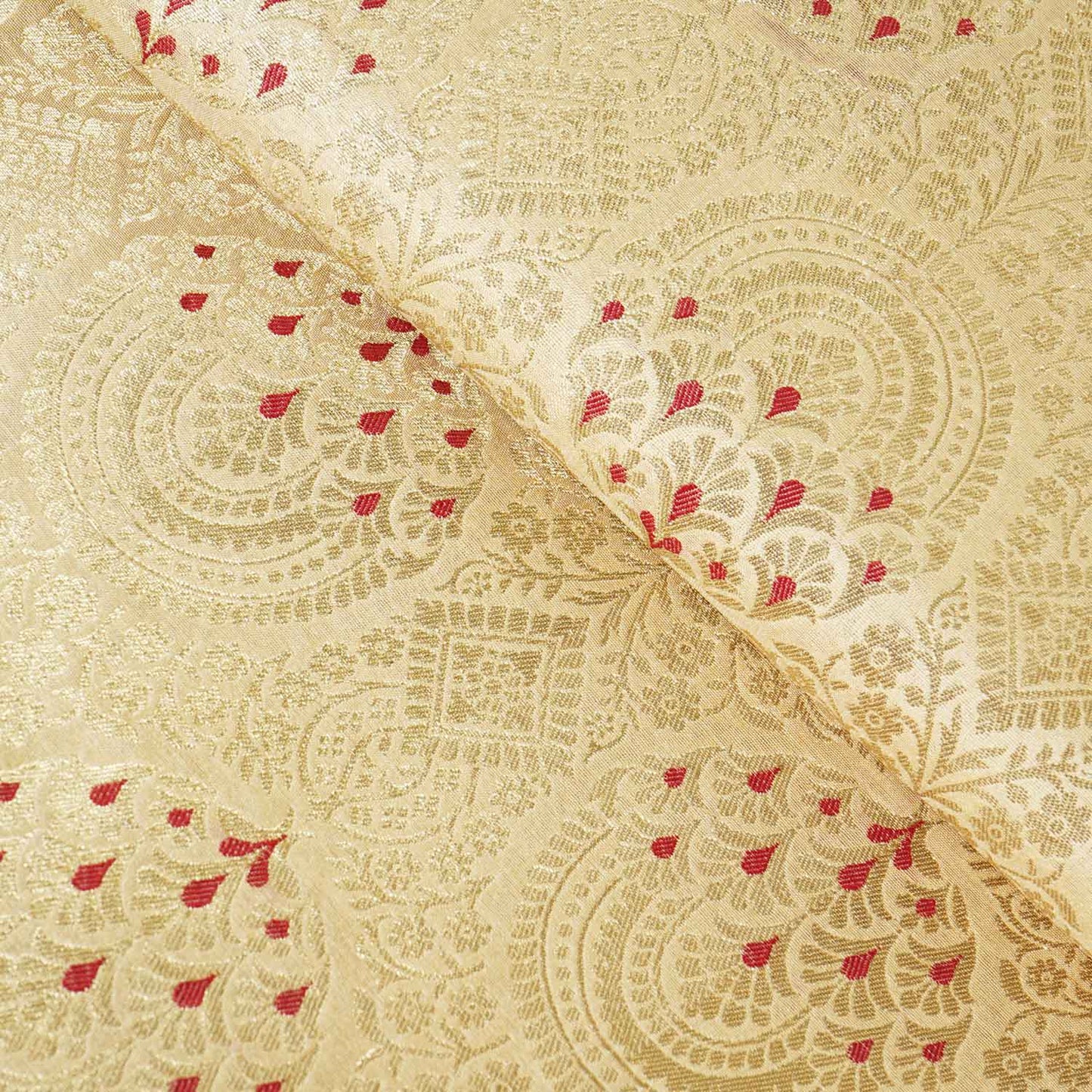 Beige Golden Jaal with Mina Buta Brocade Fabric KR-28060