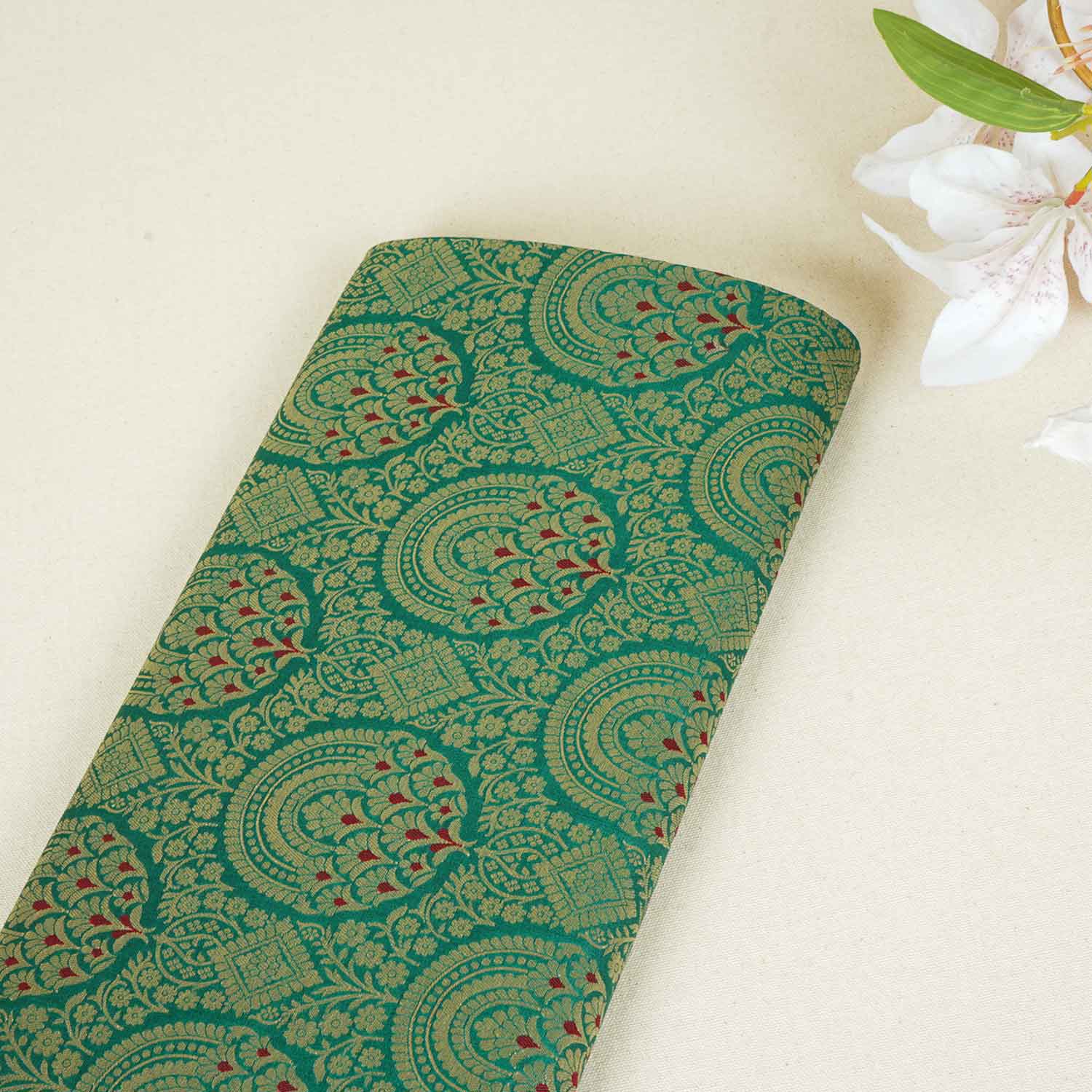 Green Jaal with Mina Buta Brocade Fabric KR-28062 - TradeUNO