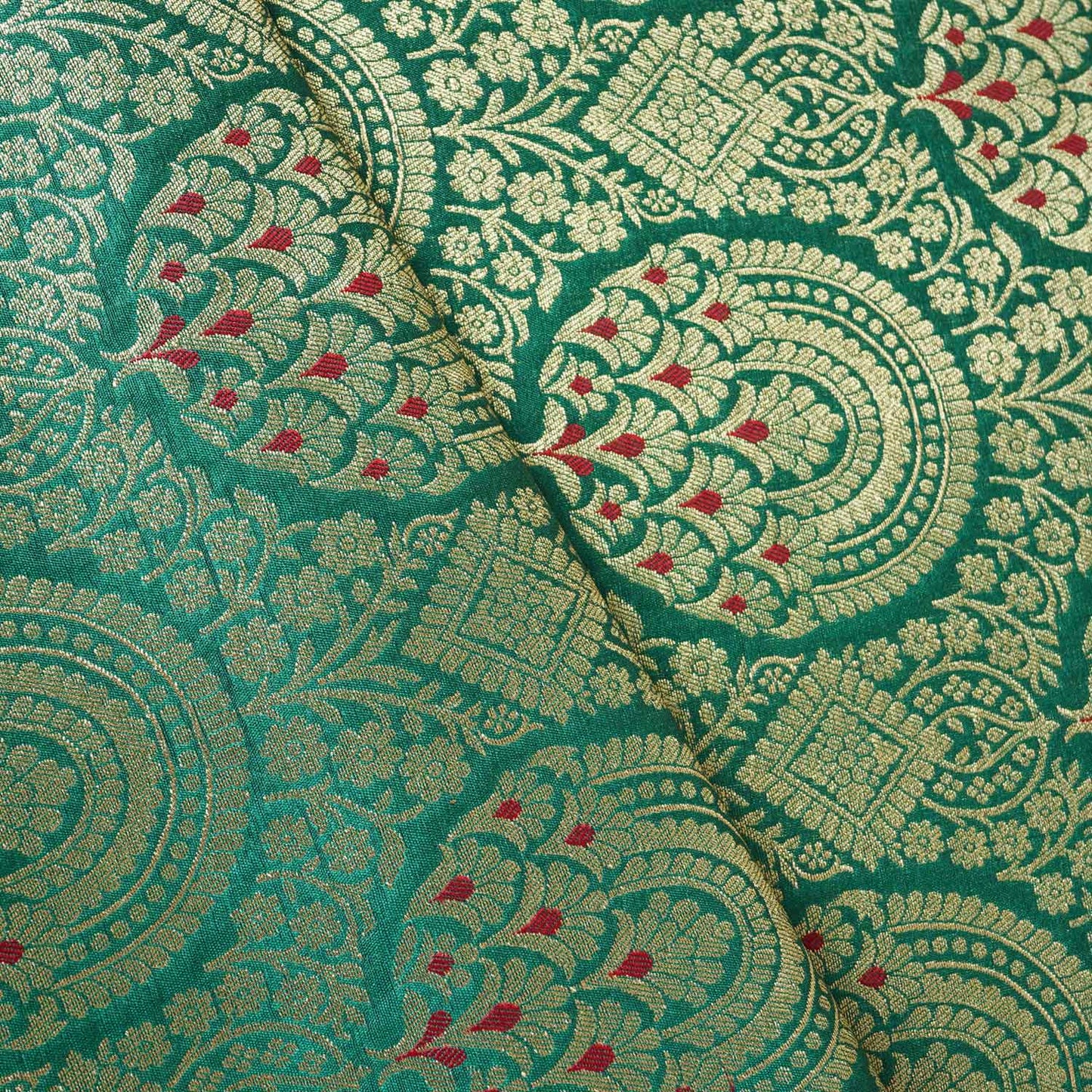 Green Jaal with Mina Buta Brocade Fabric KR-28062