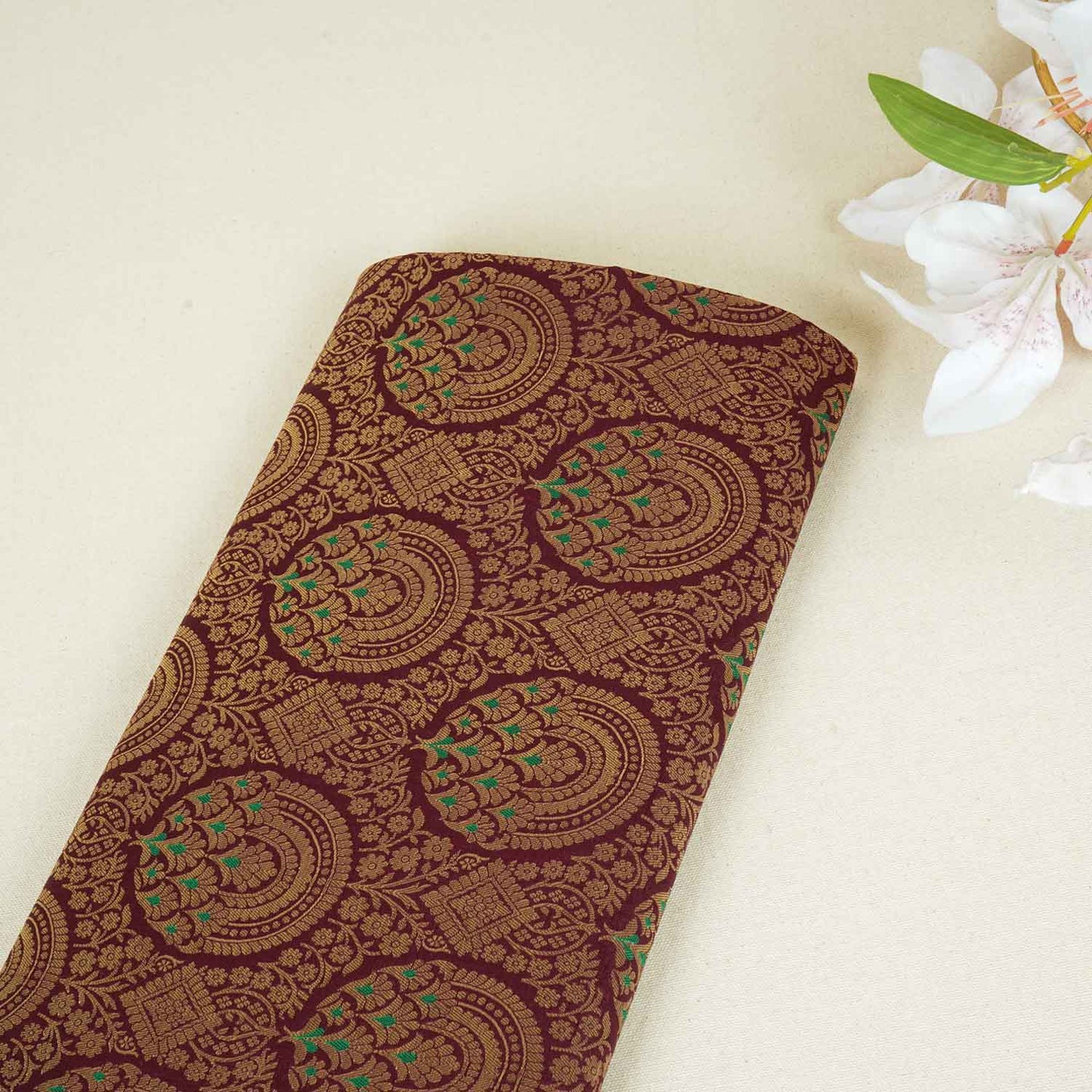 Wine Jaal with Mina Buta Brocade Fabric KR-28063