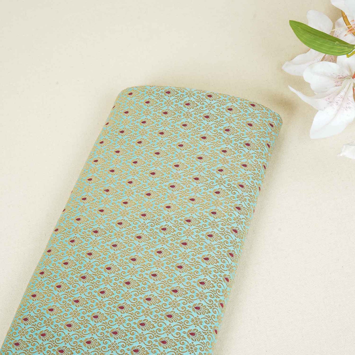 Light Blue Mina Buta Jaal Brocade Fabric KR-28064