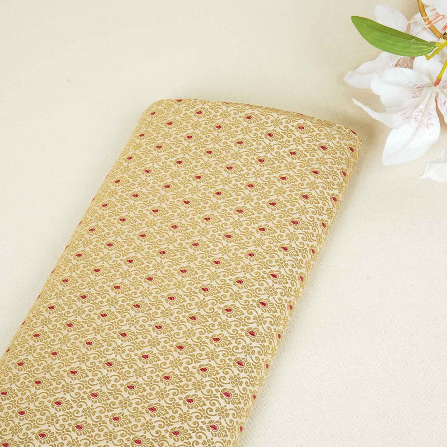 Beige Mina Buta Jaal Brocade Fabric KR-28066