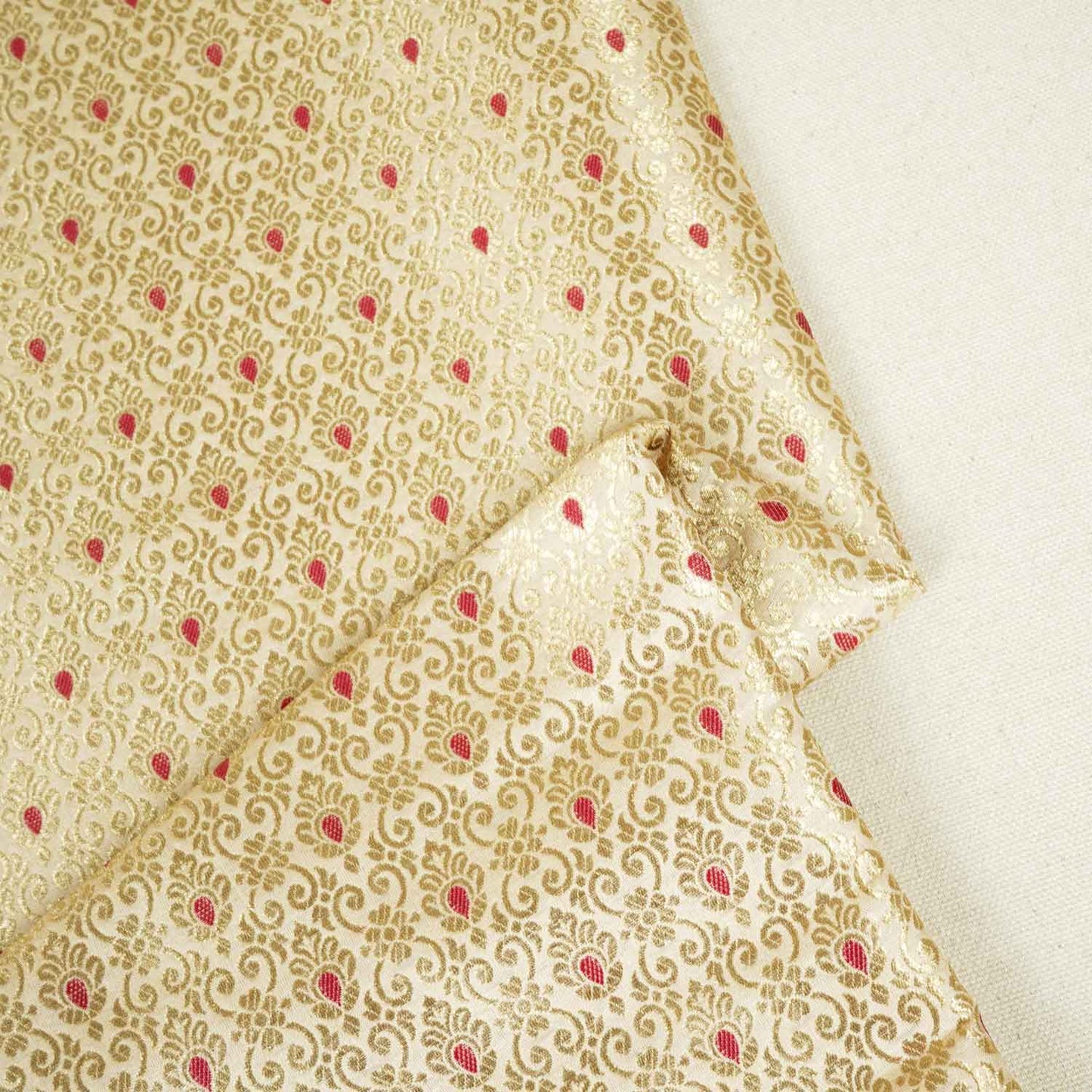 Beige Mina Buta Jaal Brocade Fabric KR-28066