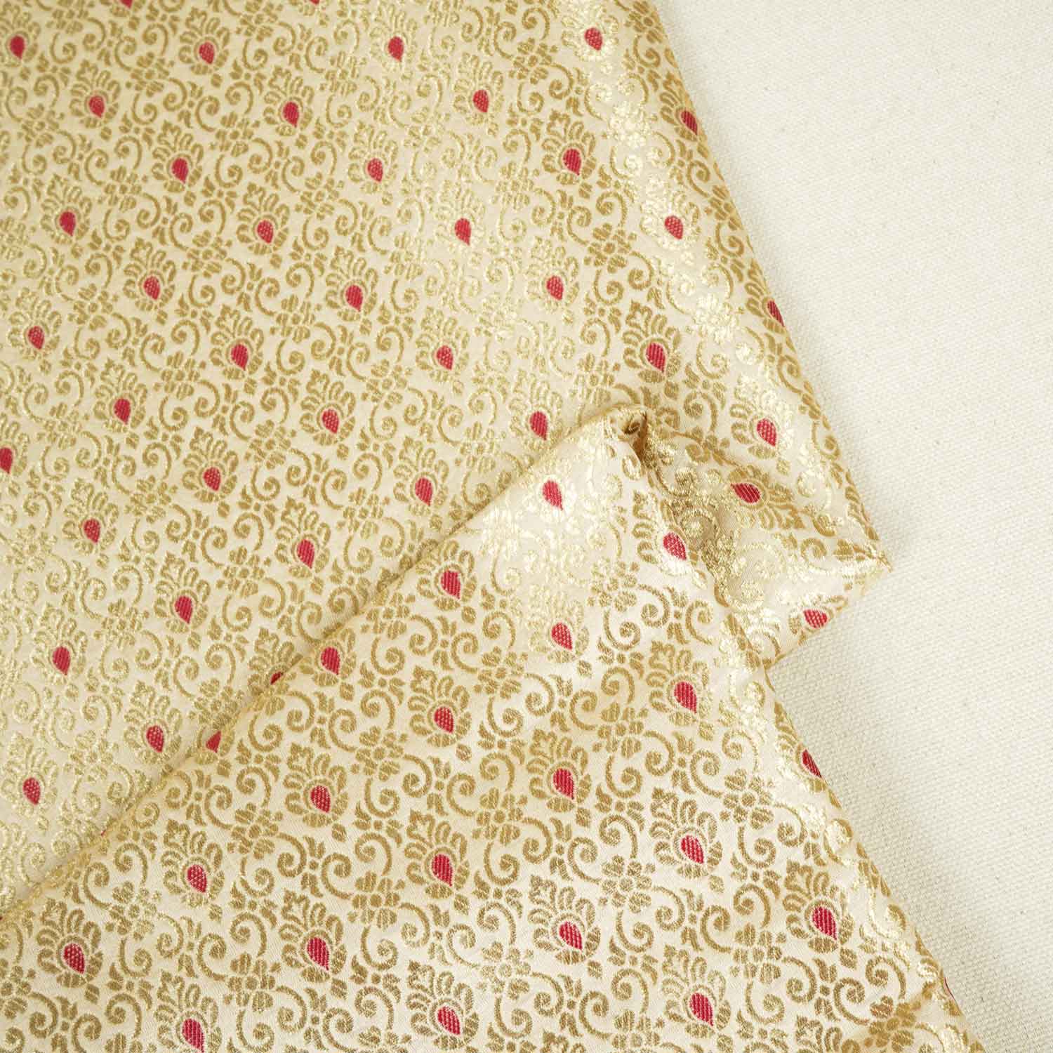 Beige Mina Buta Jaal Brocade Fabric KR-28066 - TradeUNO