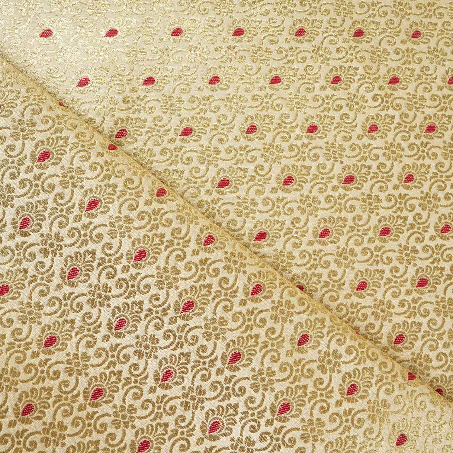 Beige Mina Buta Jaal Brocade Fabric KR-28066 - TradeUNO
