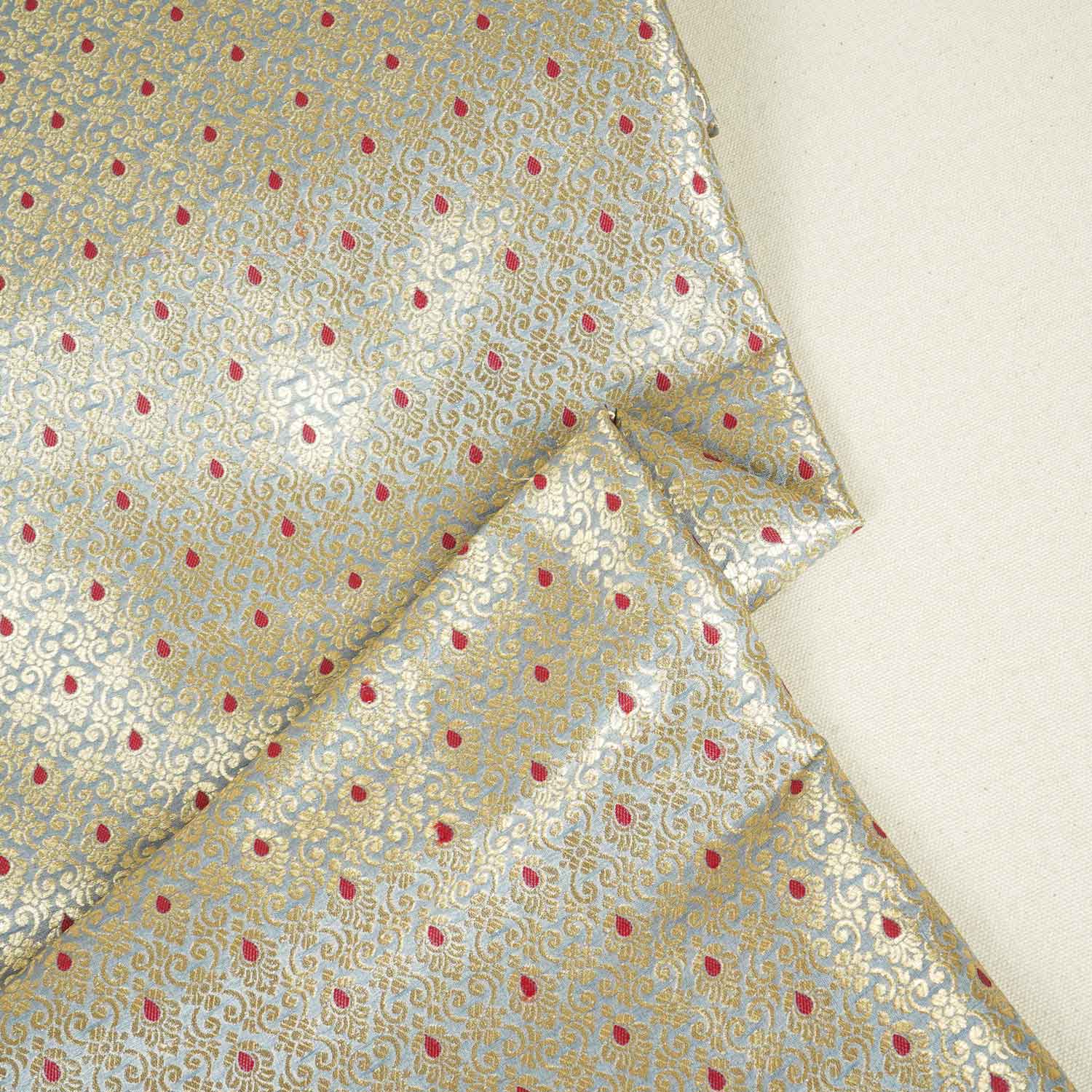Grey Mina Buta Jaal Brocade Fabric KR-28067 - TradeUNO
