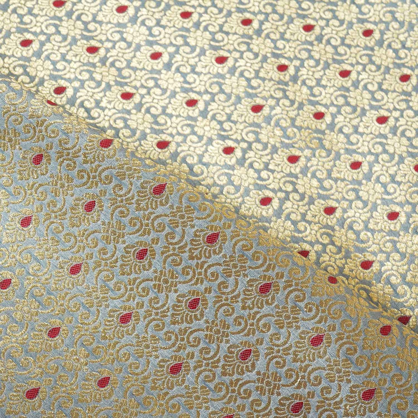 Grey Mina Buta Jaal Brocade Fabric KR-28067