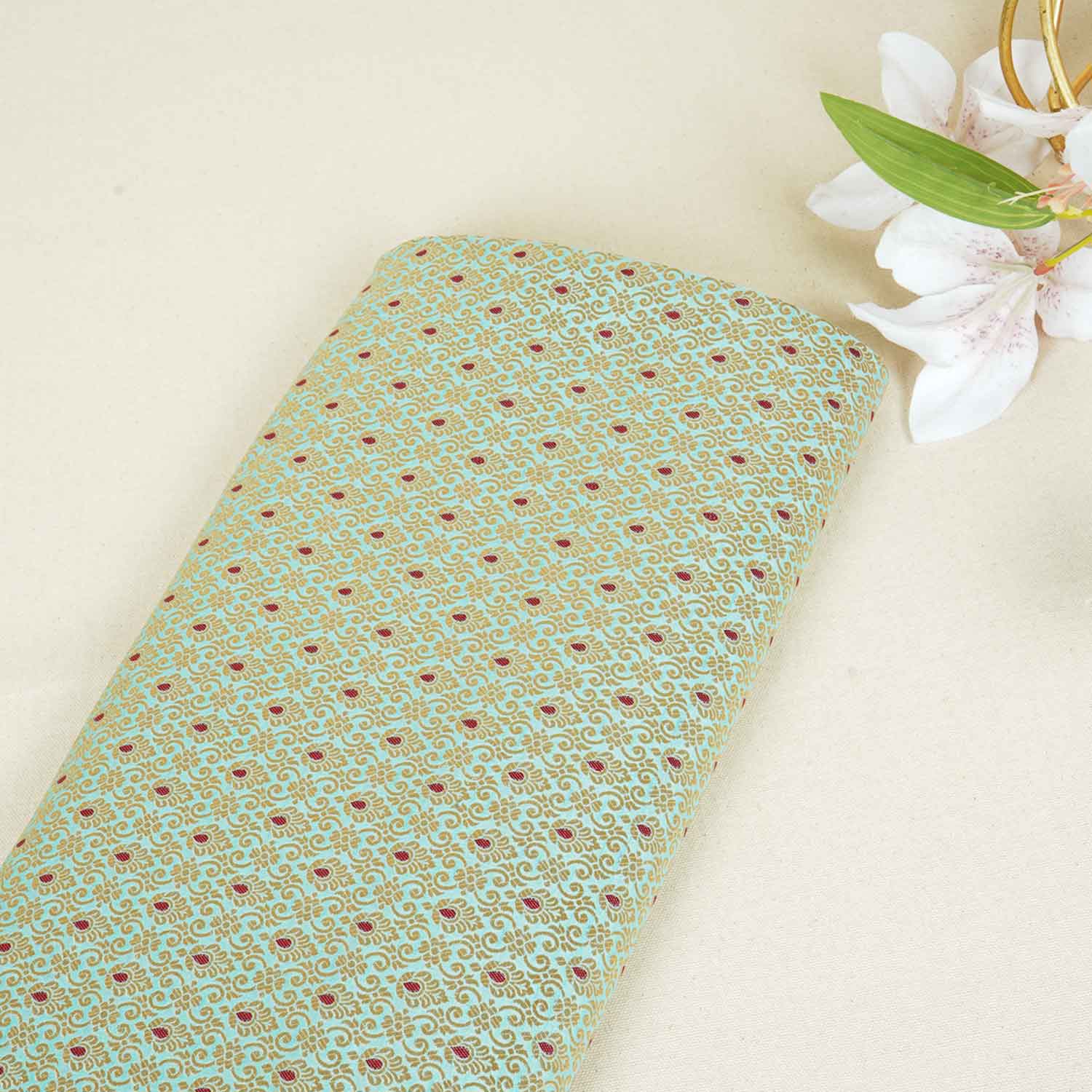 Blue Mina Buta Jaal Brocade Fabric KR-28070 - TradeUNO