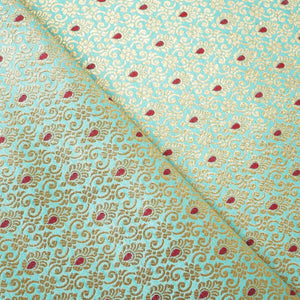 Blue Mina Buta Jaal Brocade Fabric KR-28070 - TradeUNO