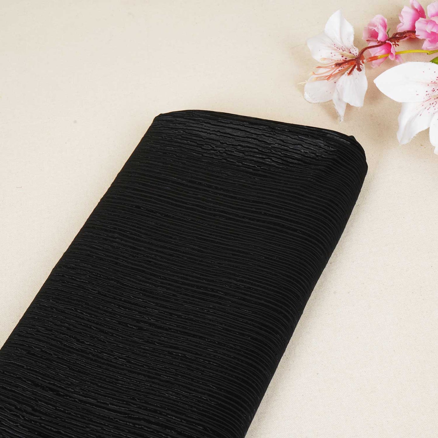 Black Strips Foil Crushed Fabric DT-28075