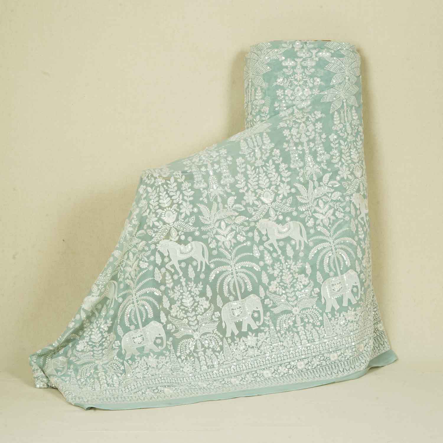 Sky Blue Chikanikari Georgette Fabric DR-28079 - TradeUNO