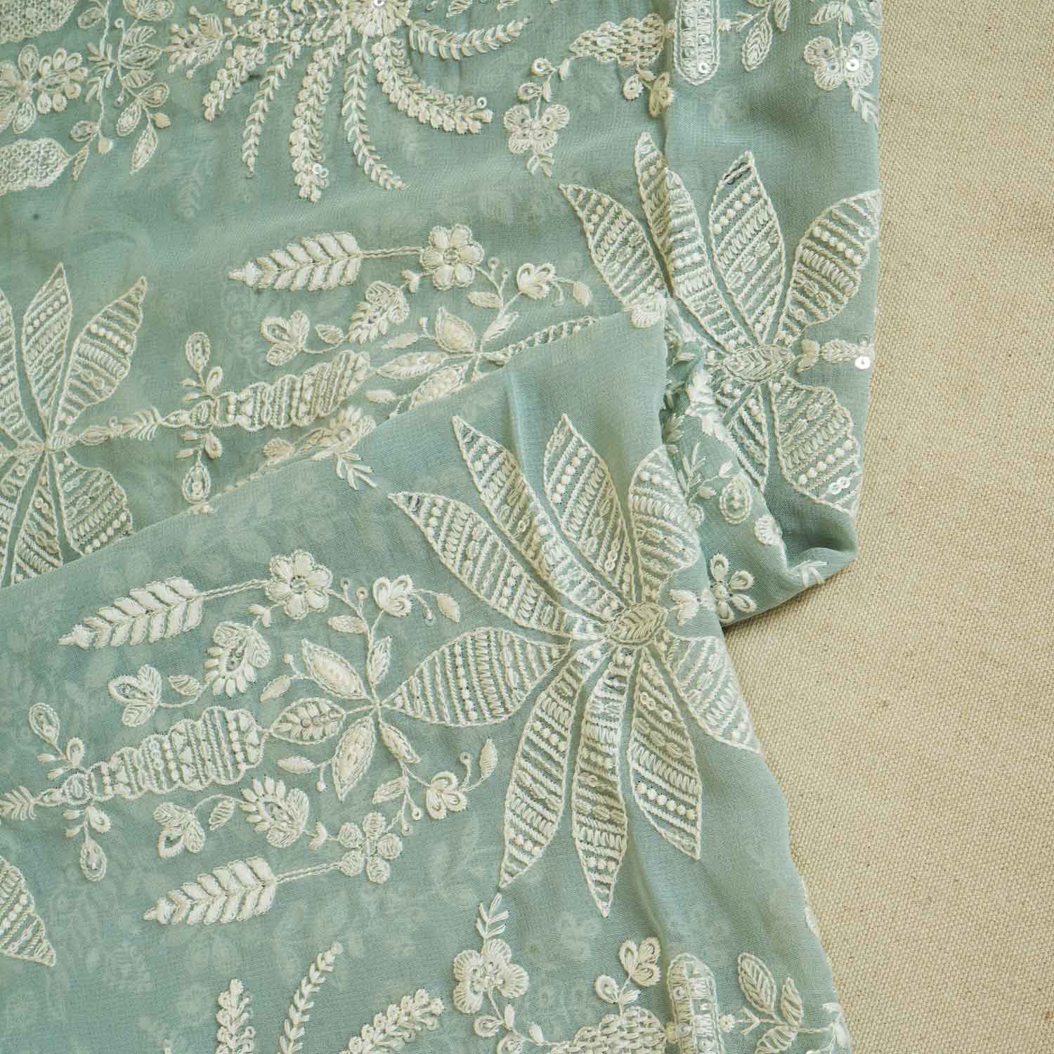 Sky Blue Chikanikari Georgette Fabric DR-28079 - TradeUNO