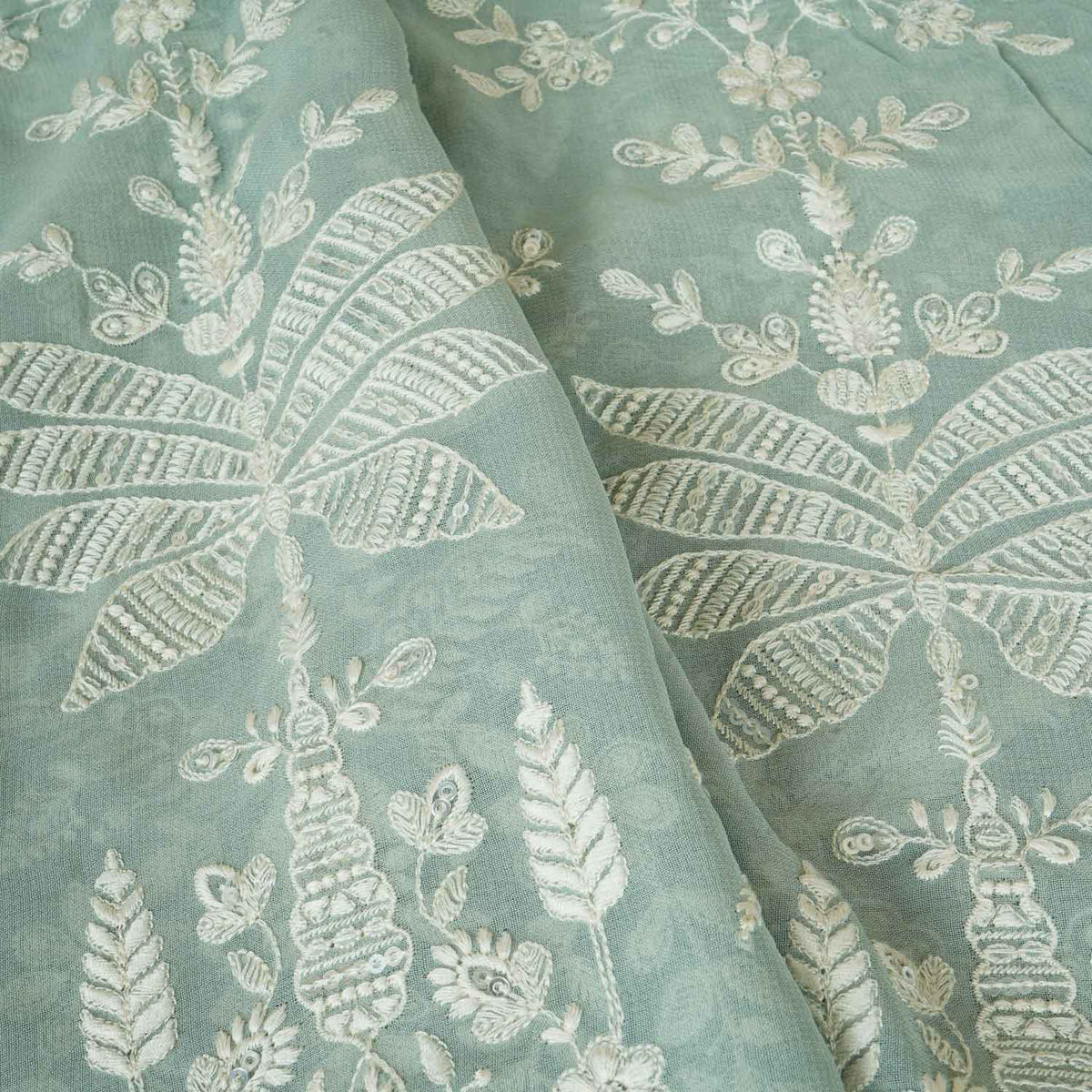 Sky Blue Chikanikari Georgette Fabric DR-28079 - TradeUNO