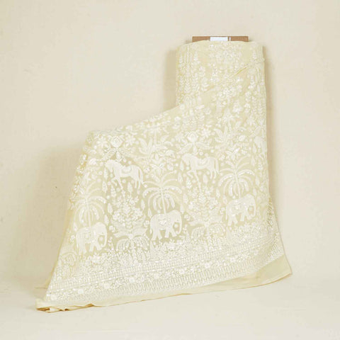 Butter Yellow Chikankari Georgette Fabric DR-28080