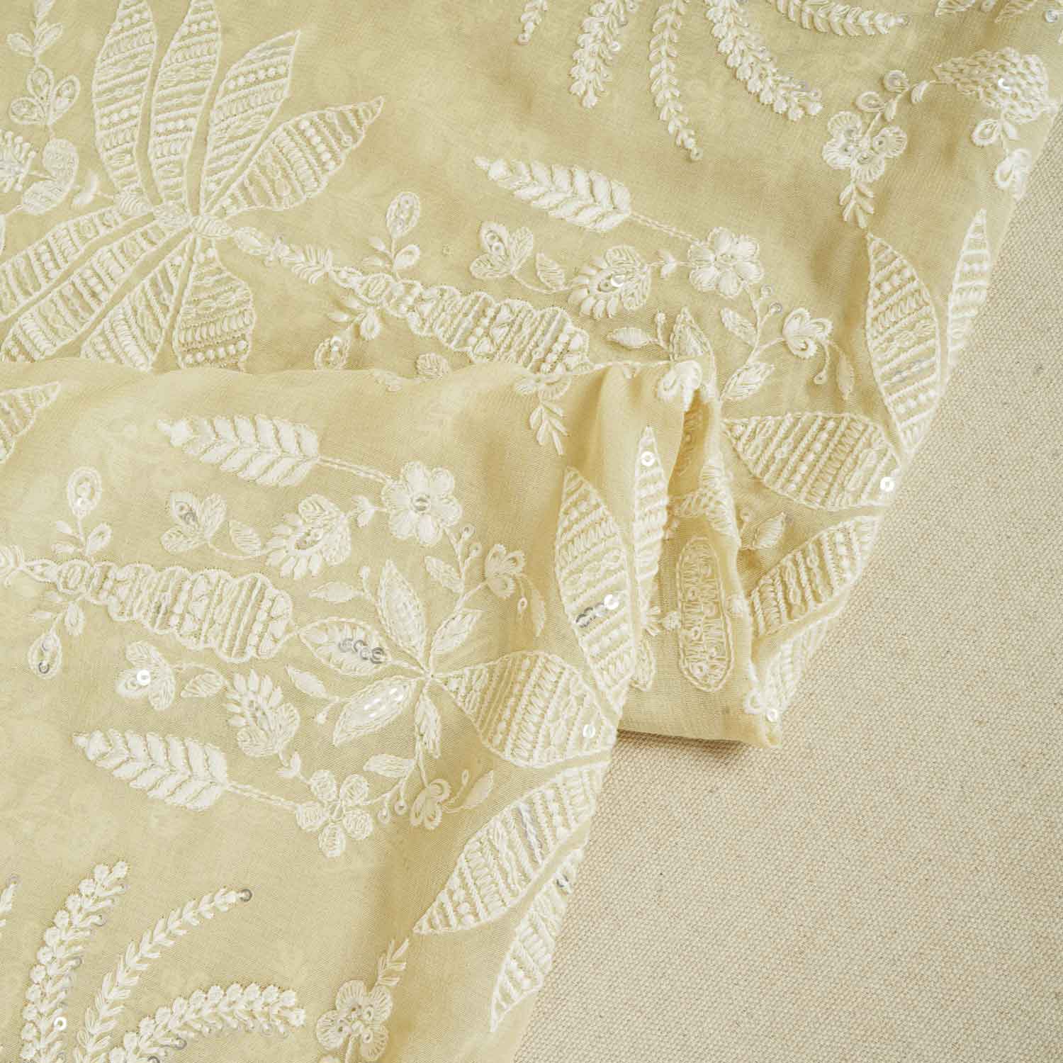 Butter Yellow Chikankari Georgette Fabric DR-28080 - TradeUNO