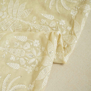 Butter Yellow Chikankari Georgette Fabric DR-28080 - TradeUNO