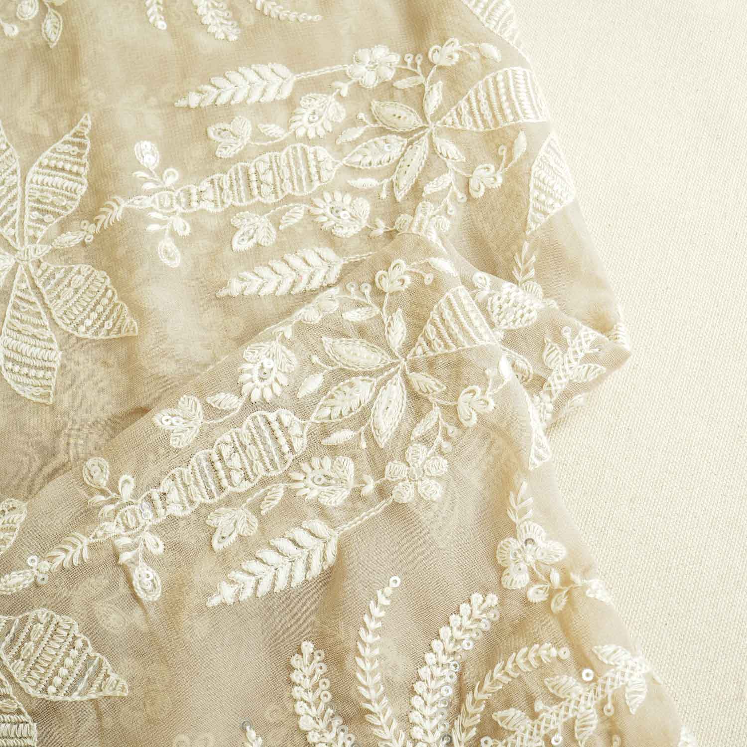 Fawn Chikankari Georgette Fabric DR-28081 - TradeUNO