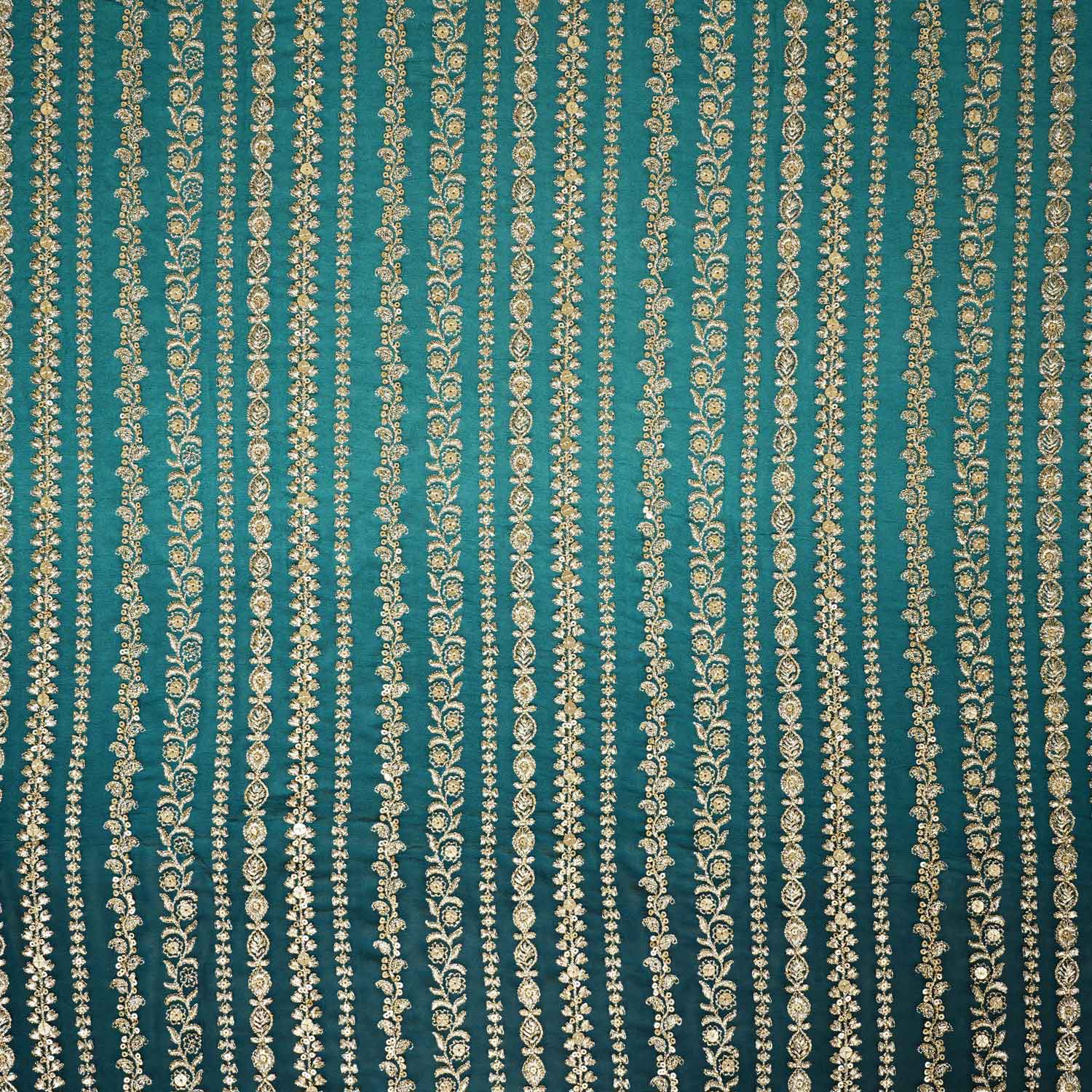 Teal Green Shaded Sabyasachi Zari Embroidery Georgette Fabric DR-28084 - TradeUNO