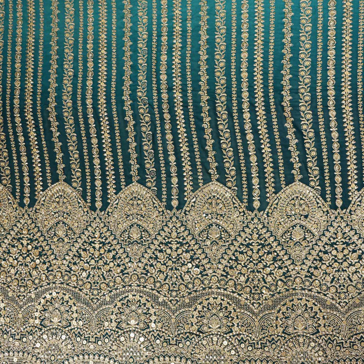 Teal Green Shaded Sabyasachi Zari Embroidery Georgette Fabric DR-28084 - TradeUNO