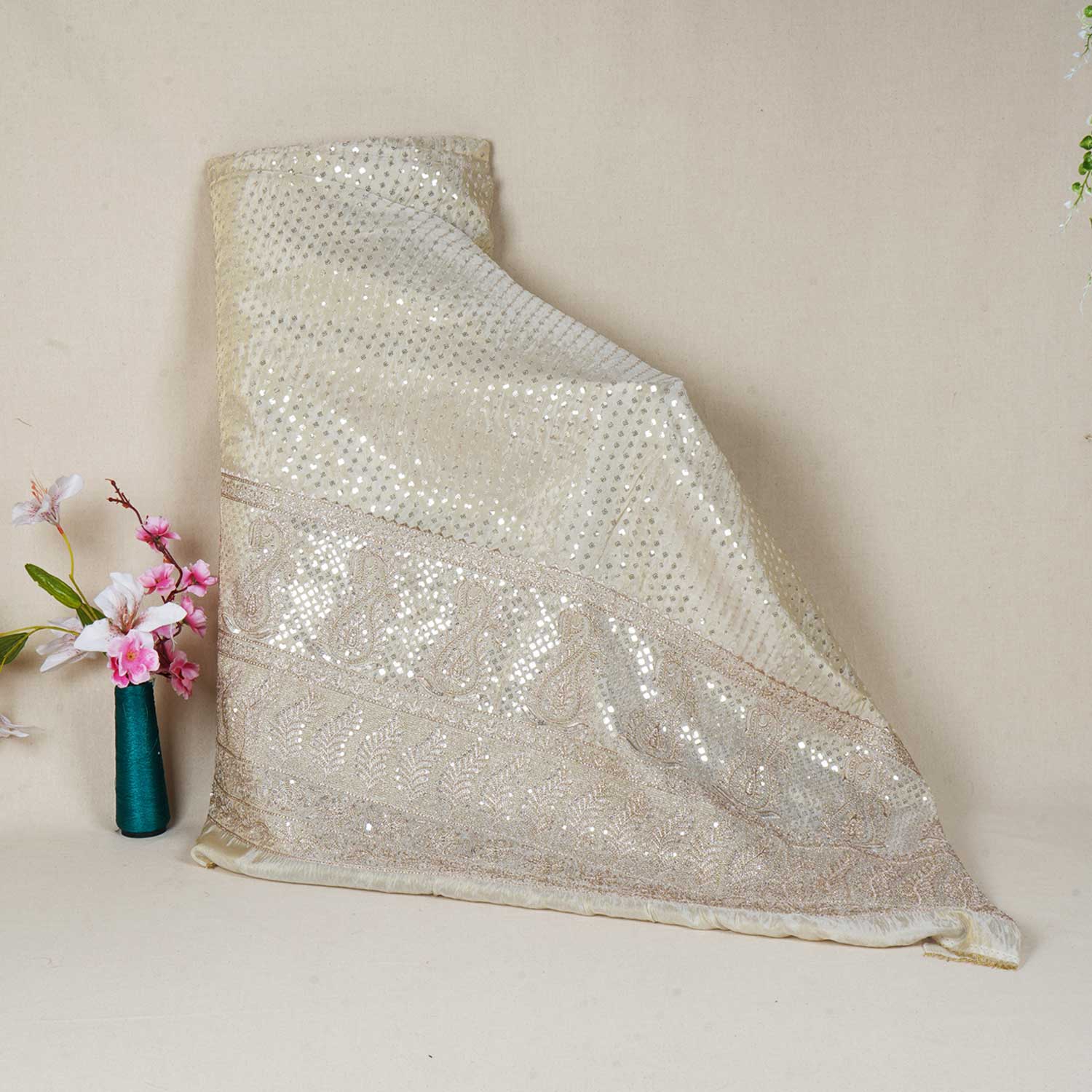 Golden Dyeable Sequins Embroidery Tissue Fabric RA-28181 - TradeUNO