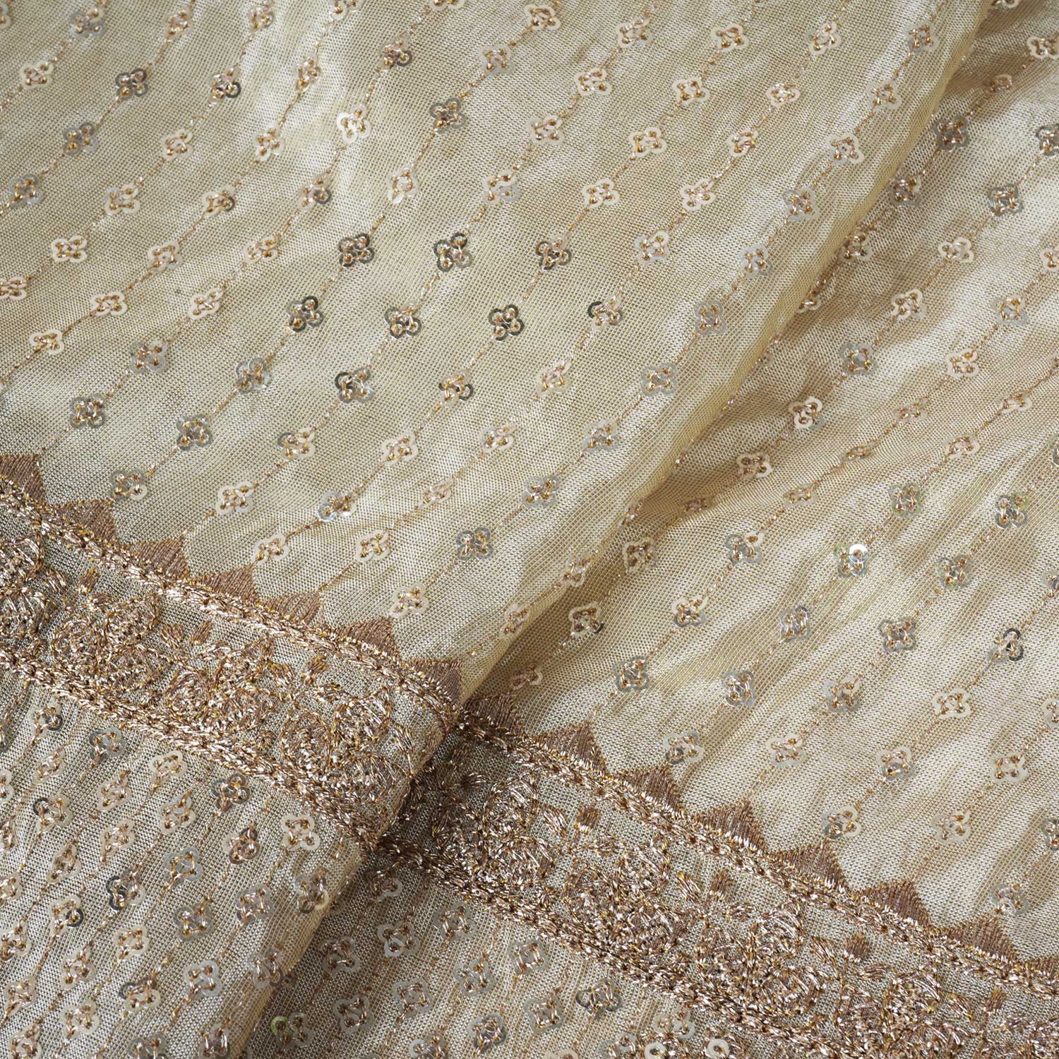 Golden Dyeable Sequins Embroidery Tissue Fabric RA-28181 - TradeUNO