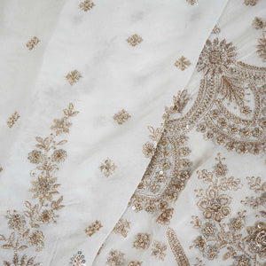 White Dyeable Zari Sequins Gerogette Fabric RA-28182 - TradeUNO