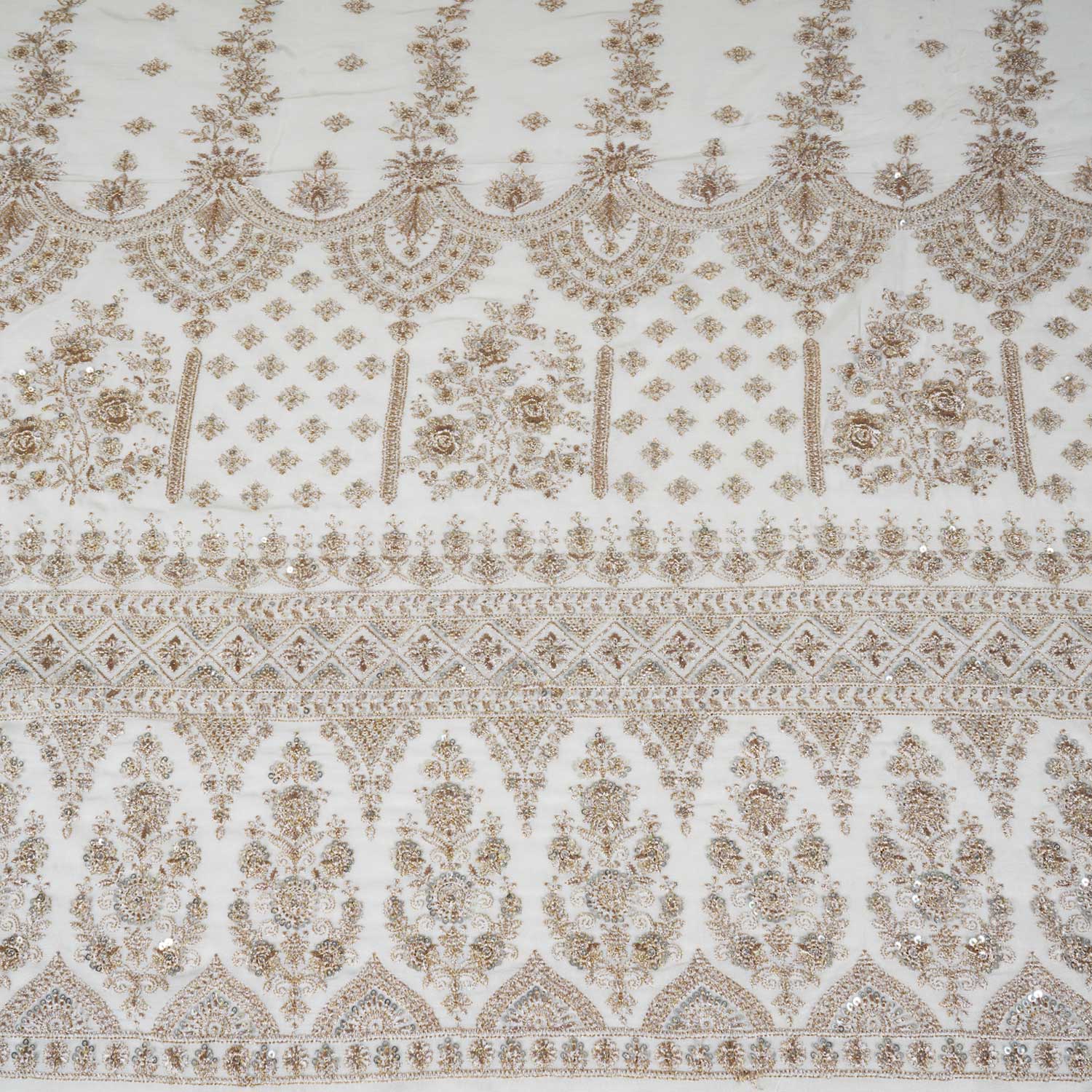 White Dyeable Zari Sequins Gerogette Fabric RA-28182 - TradeUNO