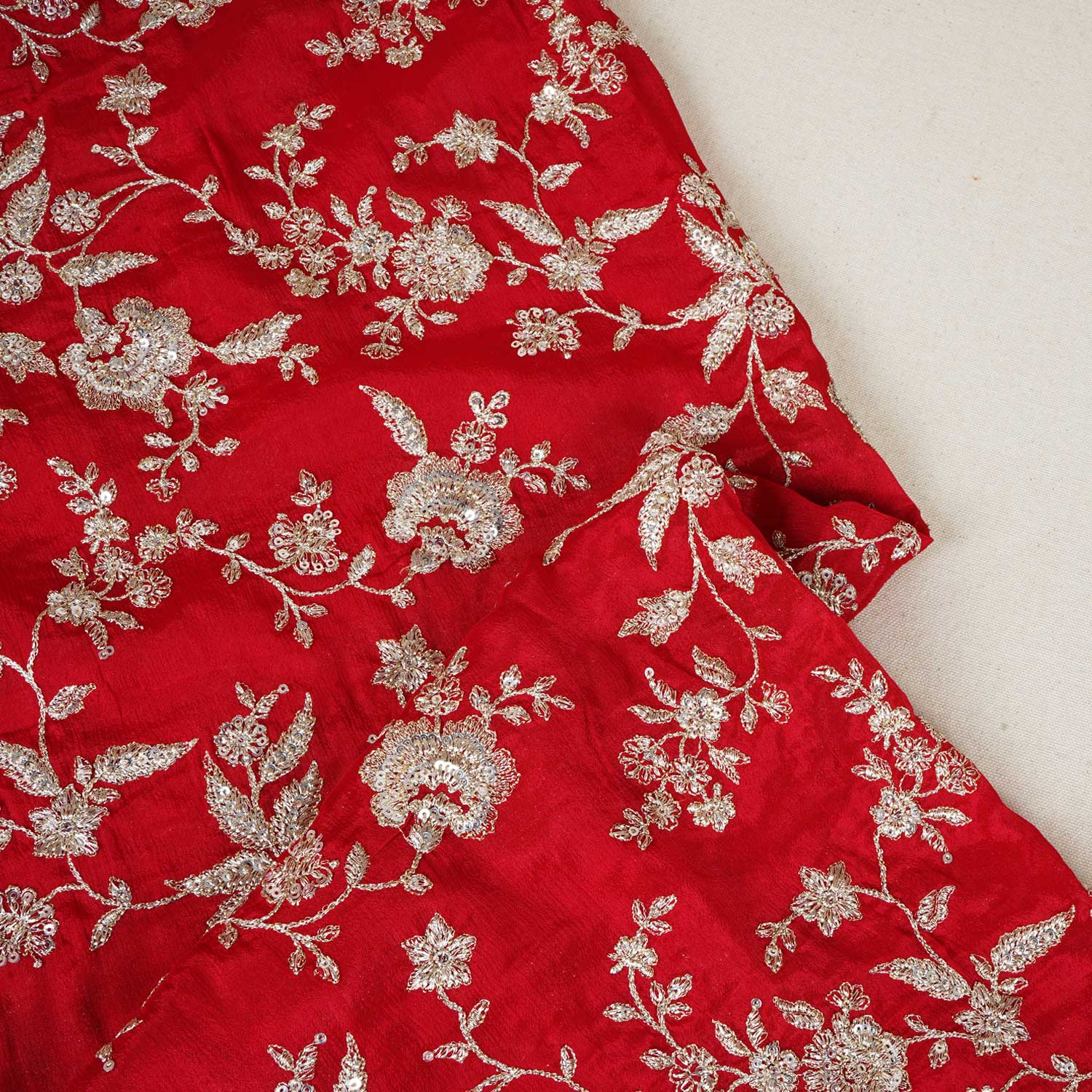 Red Zari Embroidery Chinnon Fabric RA-28183 - TradeUNO