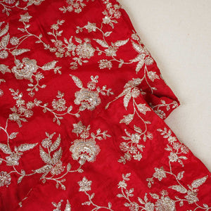 Red Zari Embroidery Chinnon Fabric RA-28183 - TradeUNO
