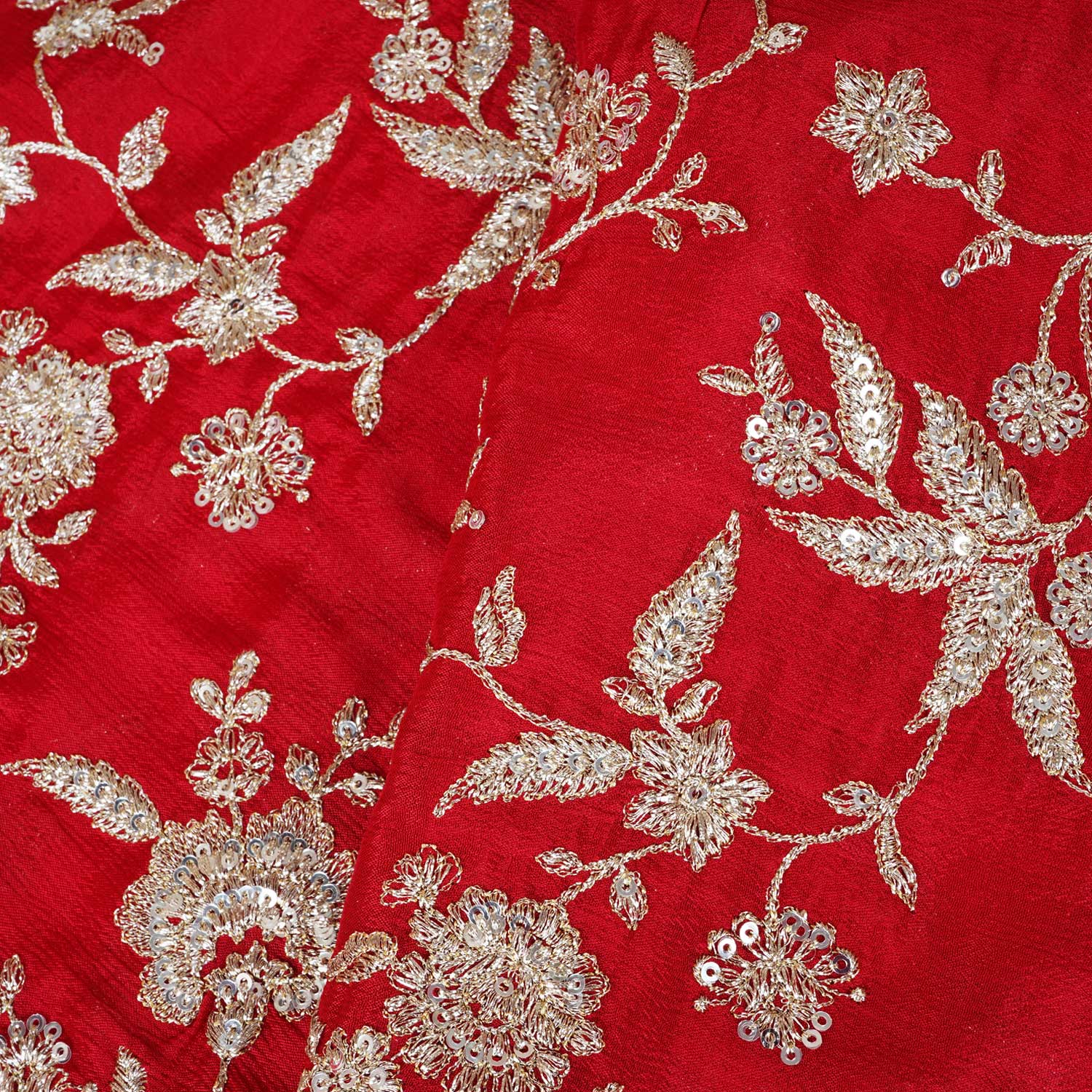 Red Zari Embroidery Chinnon Fabric RA-28183 - TradeUNO