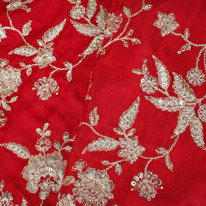 Red Zari Embroidery Chinnon Fabric RA-28183 - TradeUNO