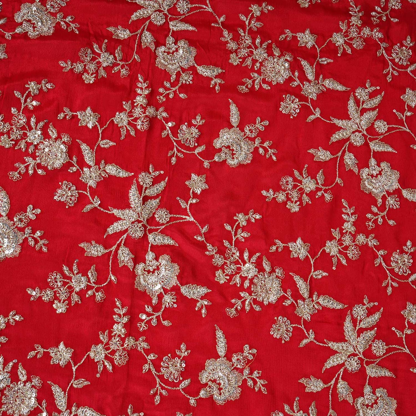 Red Zari Embroidery Chinnon Fabric RA-28183