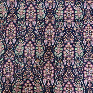 Navy Blue Floral Embroidery Tusser Silk Fabric DR-28184 - TradeUNO