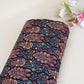 Navy Blue Floral Embroidery Tusser Silk Fabric DRAJ-28185