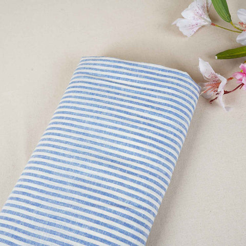 White & Blue Strips Cotton Linen Fabric LSF-28187