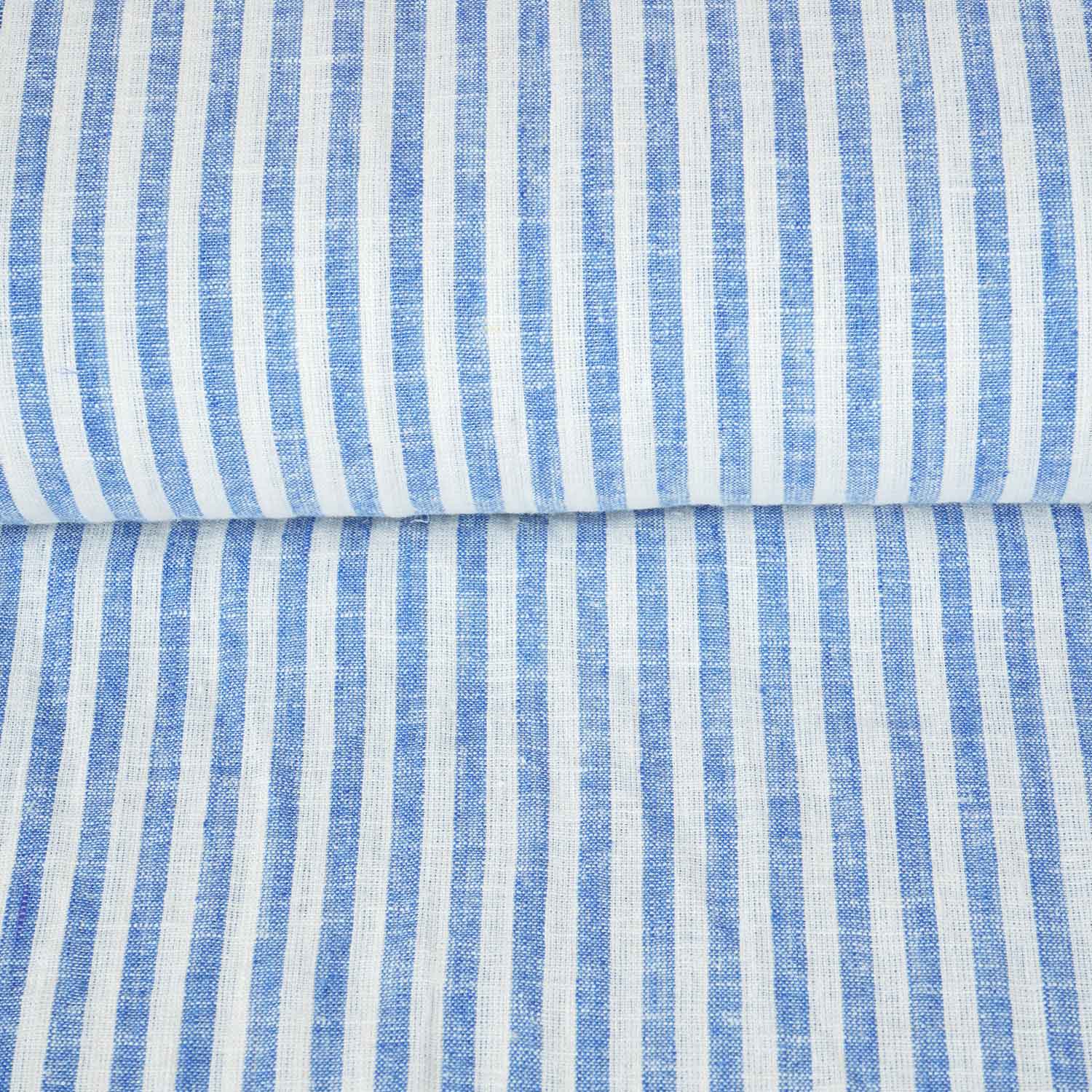 White & Blue Strips Cotton Linen Fabric LSF-28187 - TradeUNO