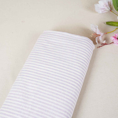 White & Lavender Strips Cotton Linen Fabric LSF-28189
