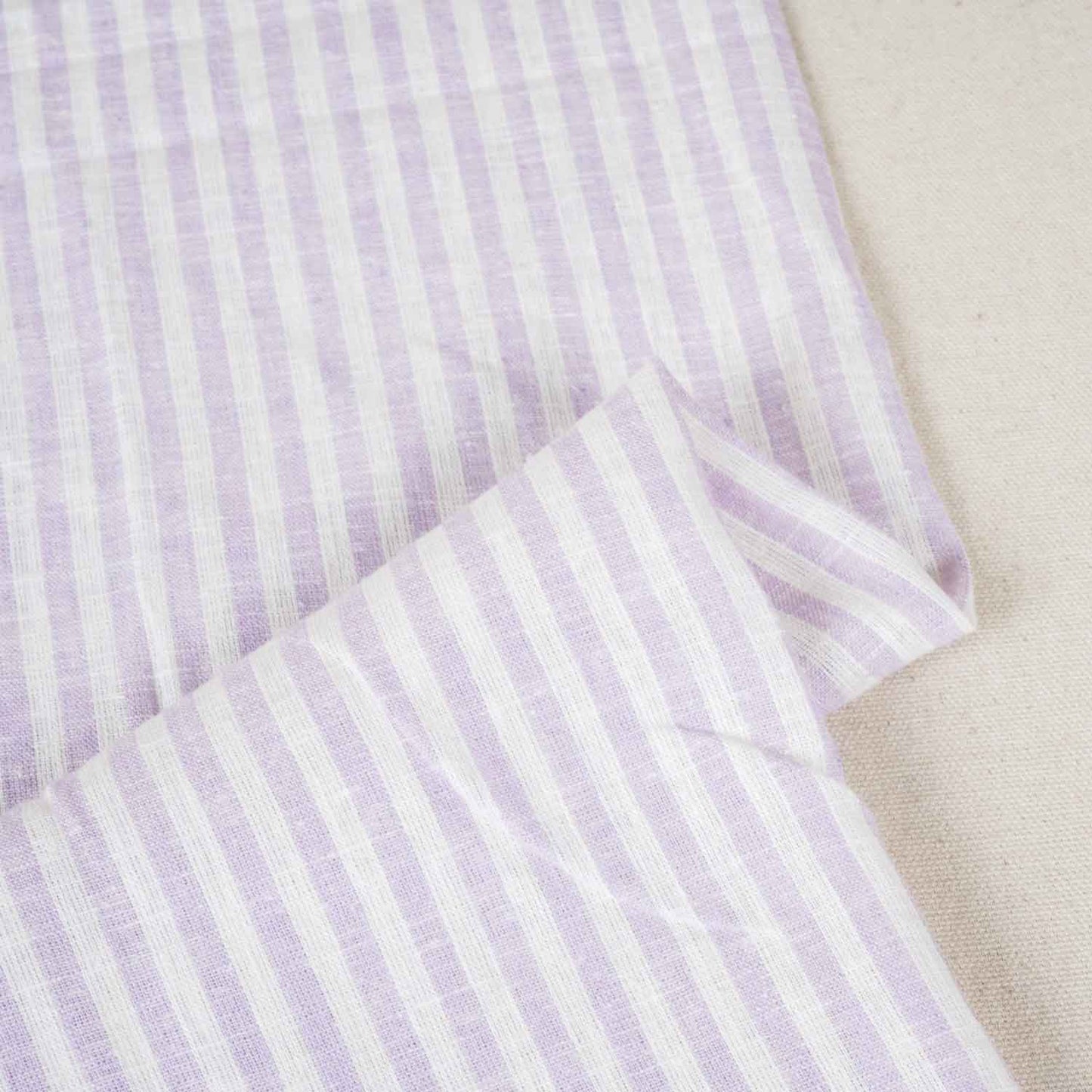 White & Lavender Strips Cotton Linen Fabric LSF-28189