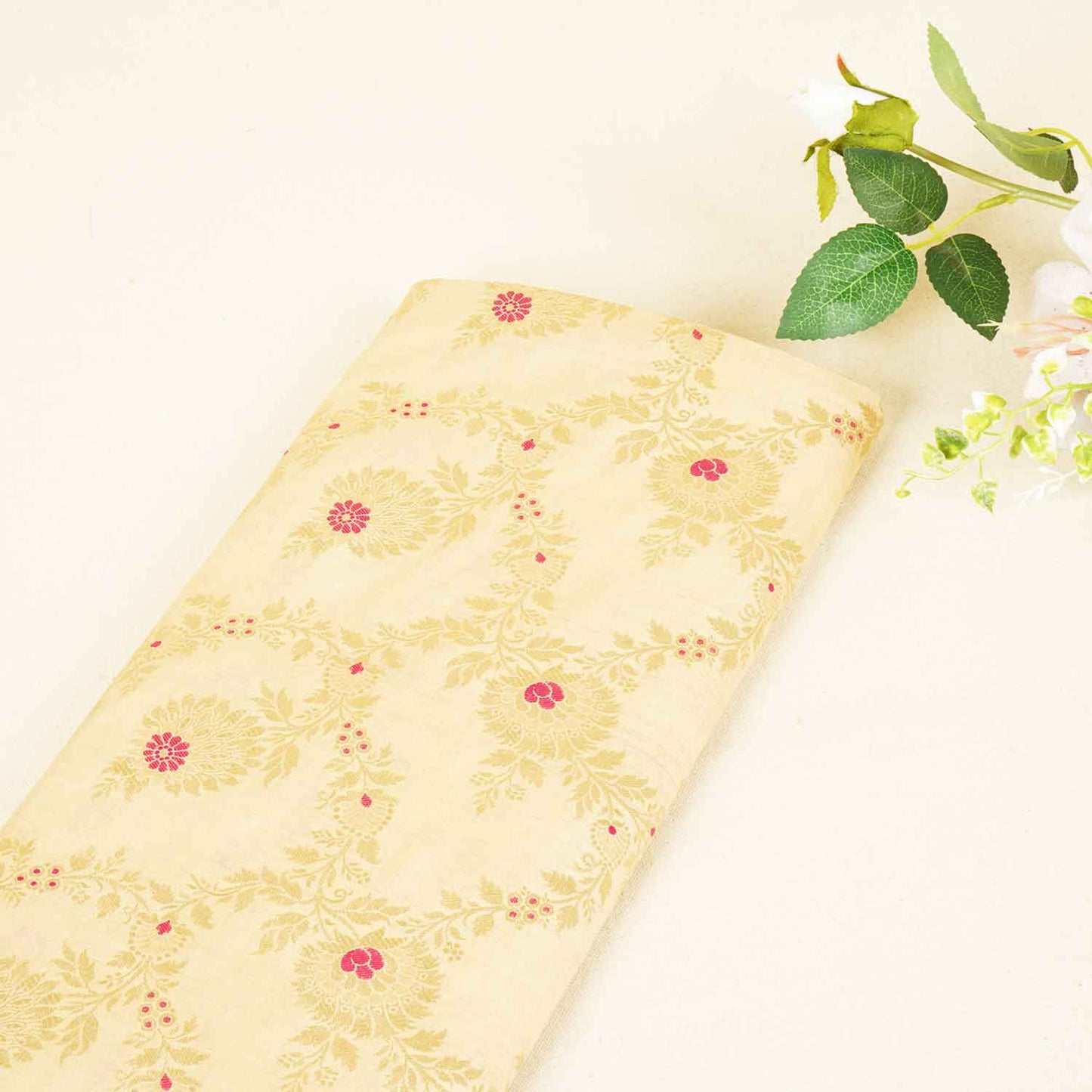 Dark Cream Jaal Brocade Fabric KRE-28202