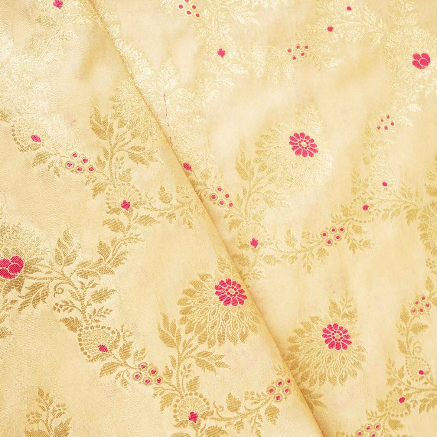 Dark Cream Jaal Brocade Fabric KRE-28202