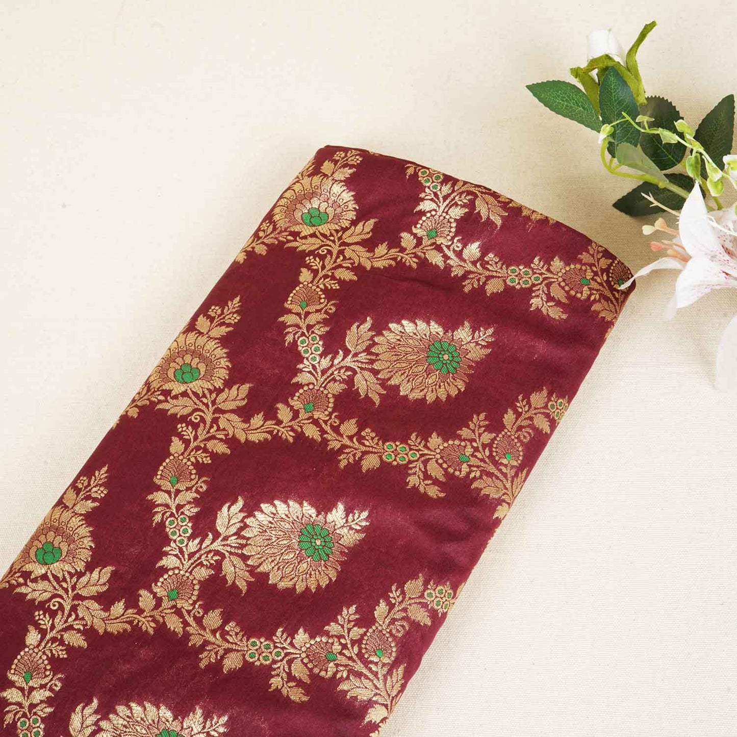 Wine Jaal Brocade Fabric KRE-28203